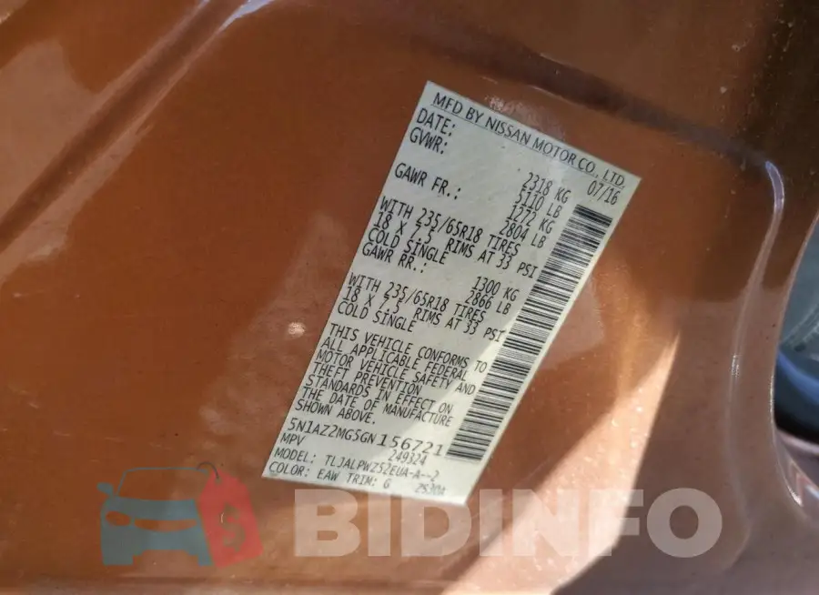 5N1AZ2MG5GN156721 Photo# 13