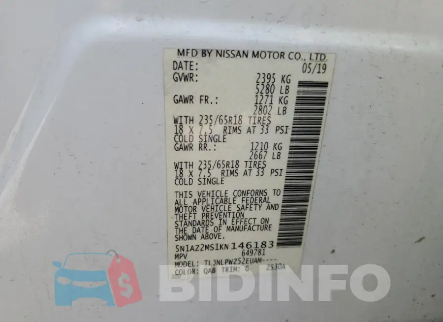 5N1AZ2MS1KN146183 Photo# 14