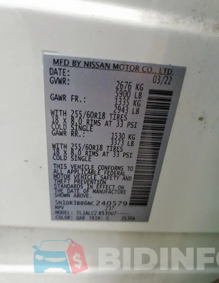 5N1DR3BB6NC240579 Photo# 13