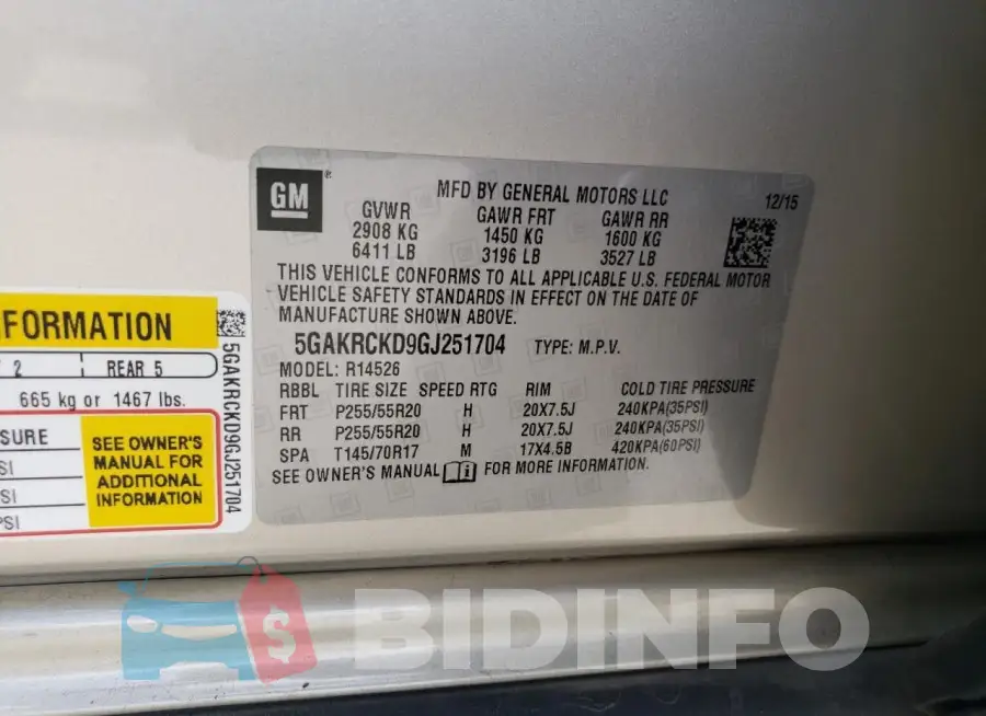 5GAKRCKD9GJ251704 Photo# 12