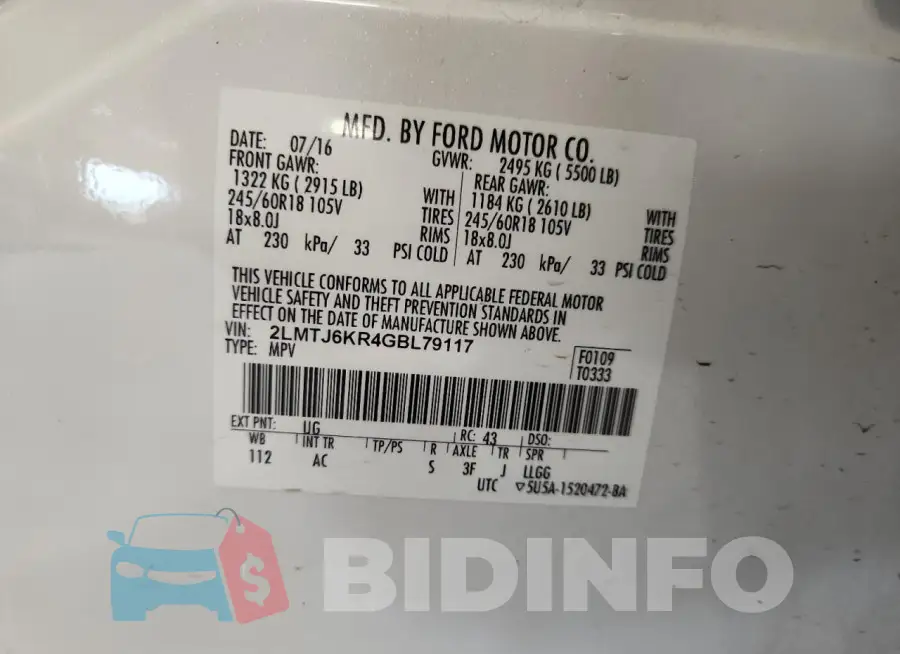 2LMTJ6KR4GBL79117 Photo# 14