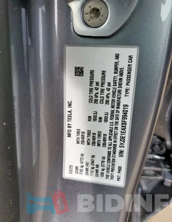 5YJ3E1EAXSF994019 Photo# 13