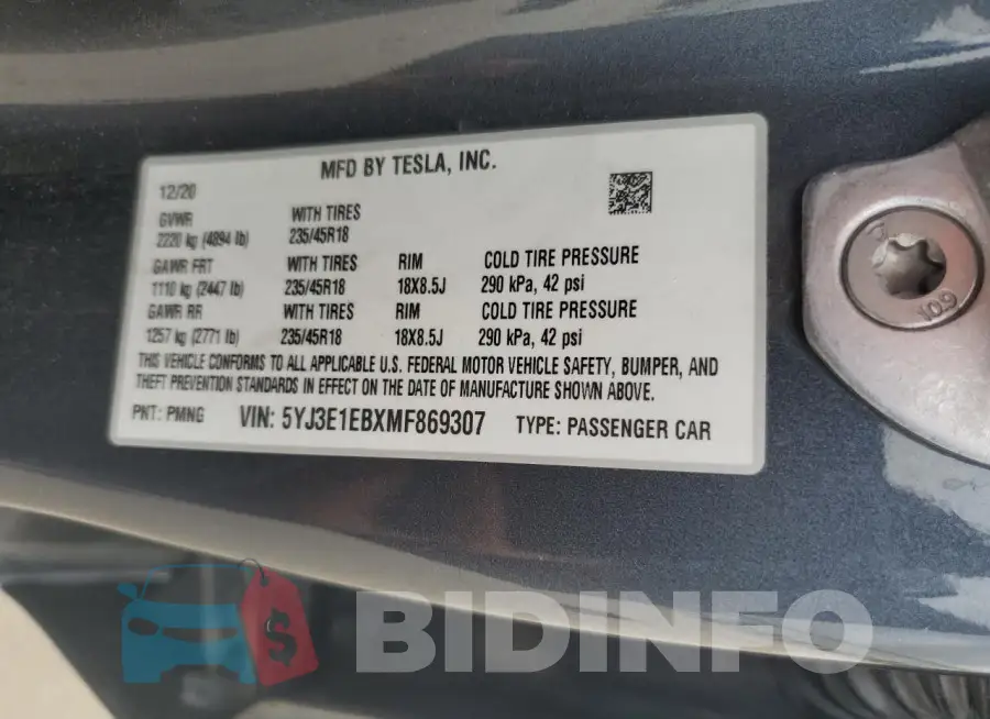5YJ3E1EBXMF869307 Photo# 12