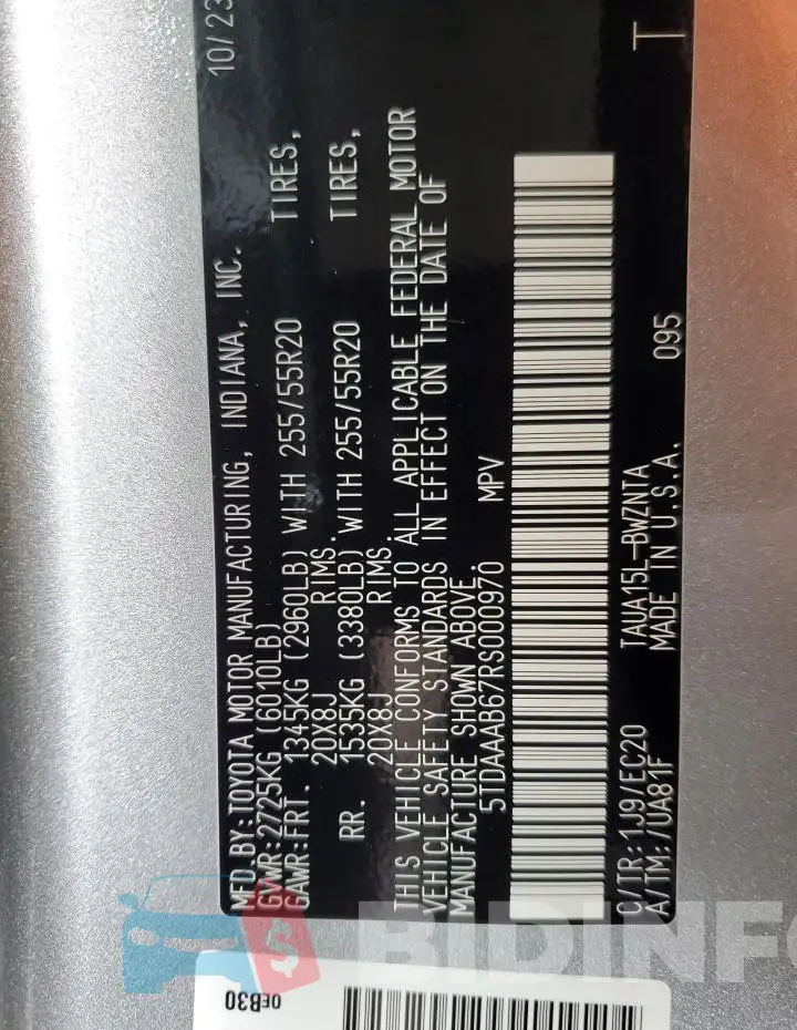 5TDAAAB67RS000970 Photo# 13
