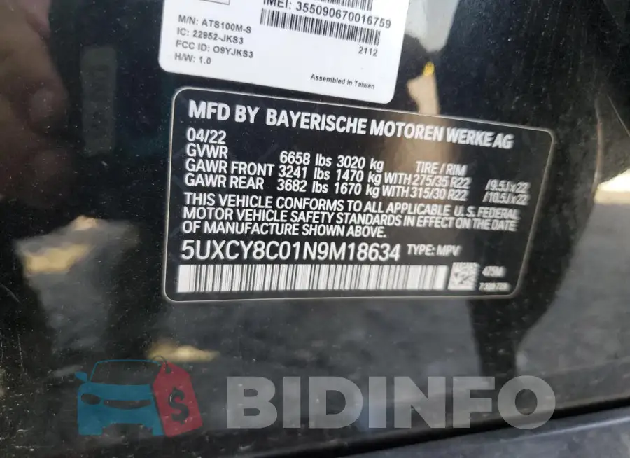 5UXCY8C01N9M18634 Photo# 13