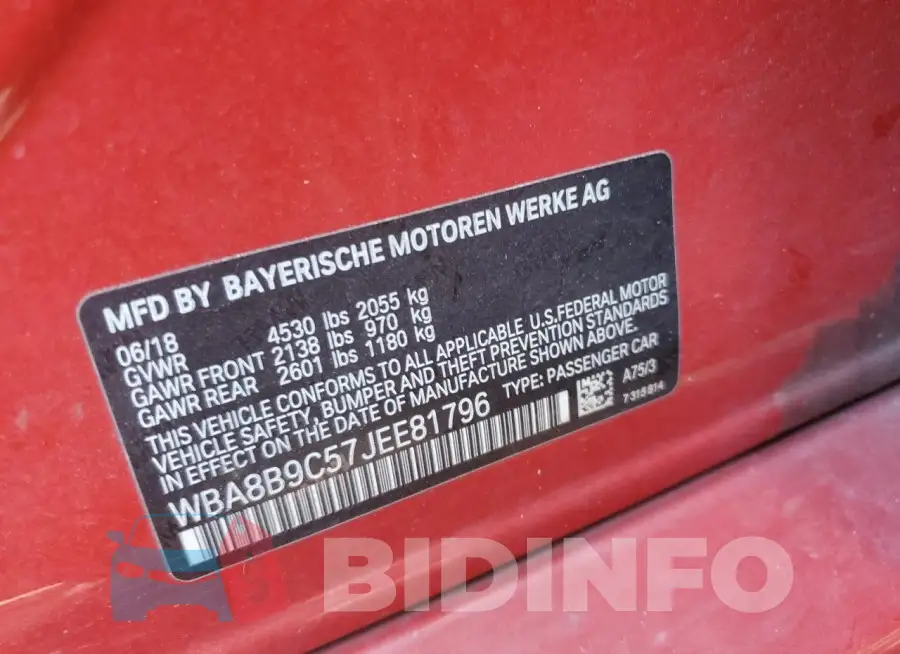 WBA8B9C57JEE81796 Photo# 13
