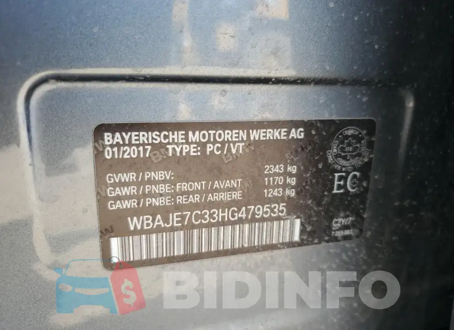 WBAJE7C33HG479535 Photo# 12