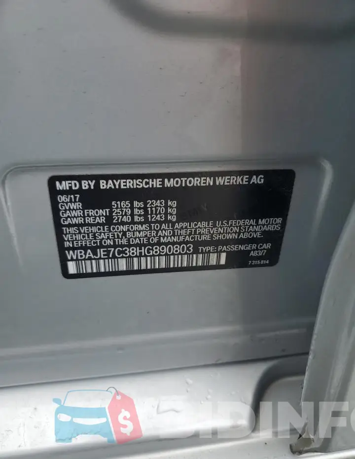 WBAJE7C38HG890803 Photo# 12