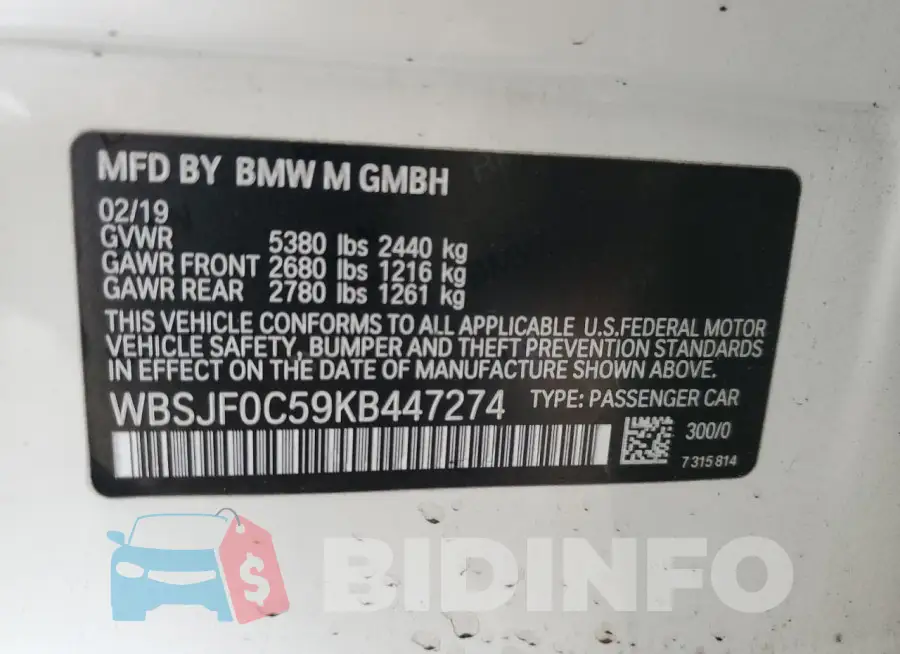 WBSJF0C59KB447274 Photo# 12