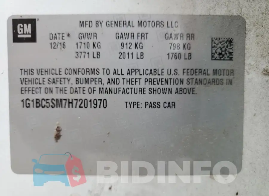 1G1BC5SM7H7201970 Photo# 12