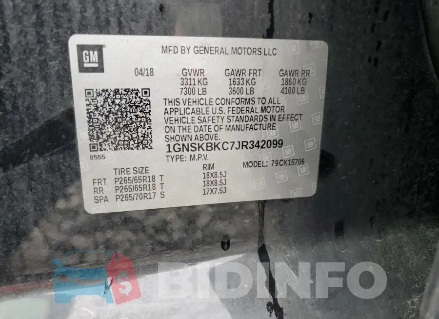 1GNSKBKC7JR342099 Photo# 13
