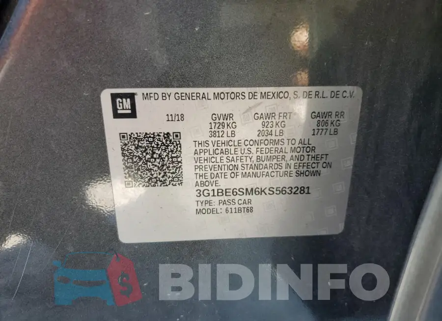 3G1BE6SM6KS563281 Photo# 12