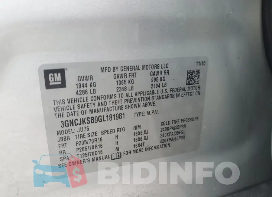 3GNCJKSB9GL181981 Photo# 13