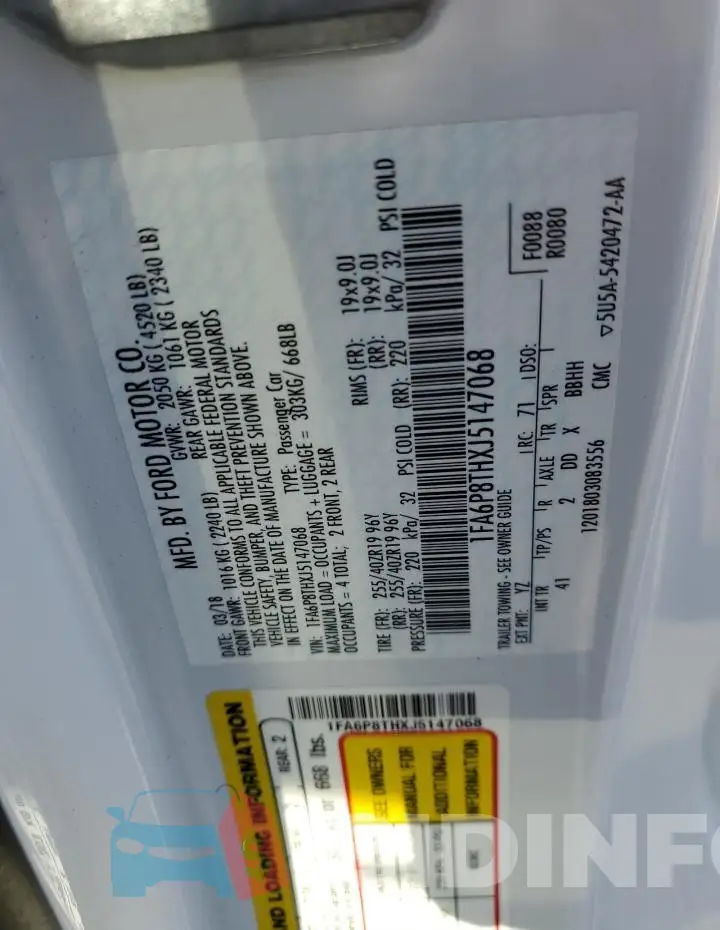1FA6P8THXJ5147068 Photo# 13