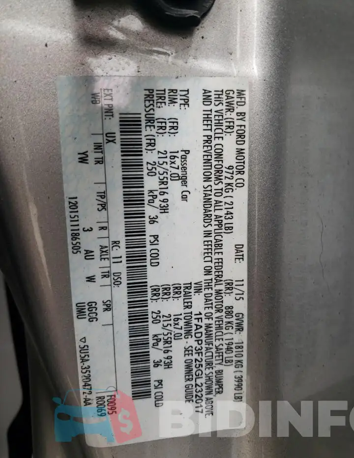 1FADP3F25GL232017 Photo# 12