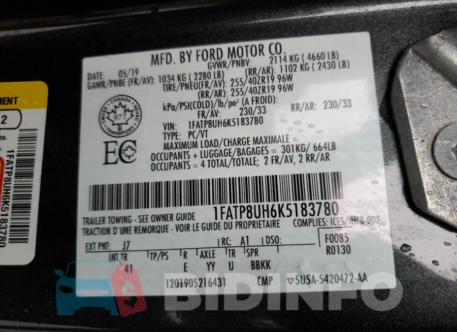 1FATP8UH6K5183780 Photo# 12