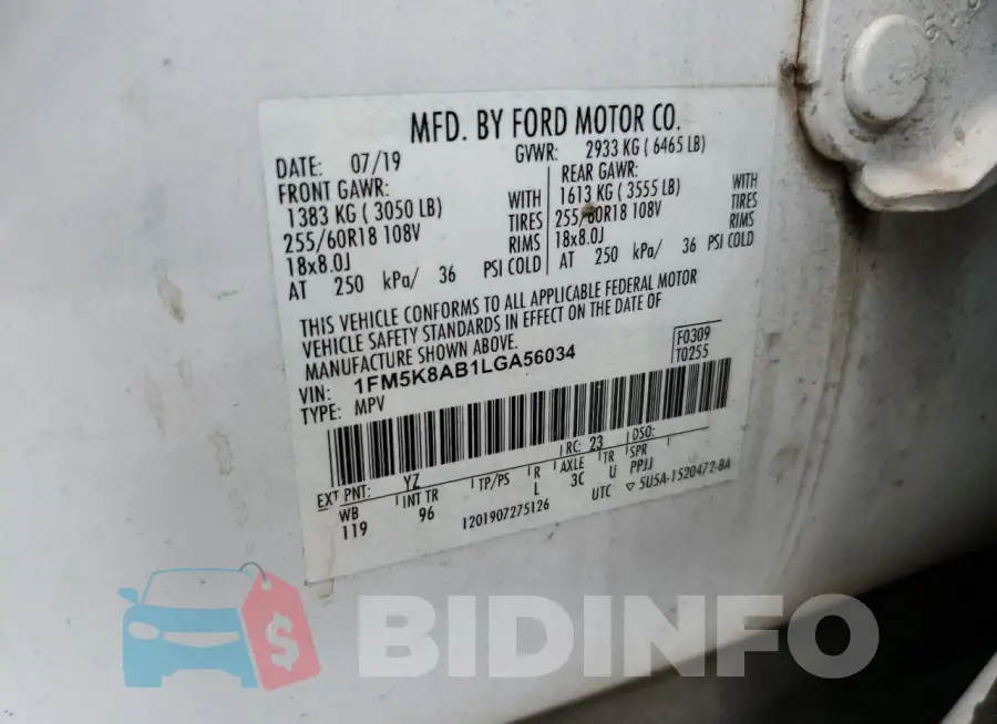 1FM5K8AB1LGA56034 Photo# 14