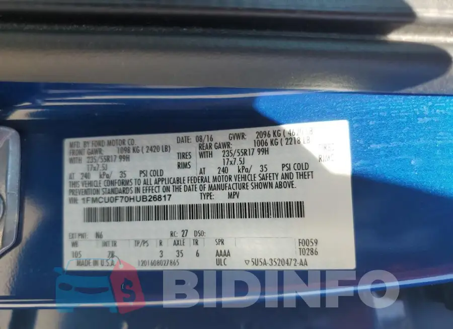 1FMCU0F70HUB26817 Photo# 13