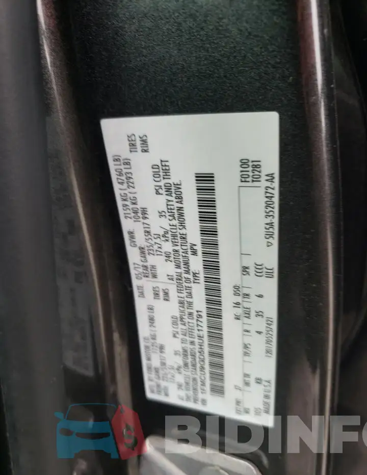 1FMCU9GD5HUE17791 Photo# 13