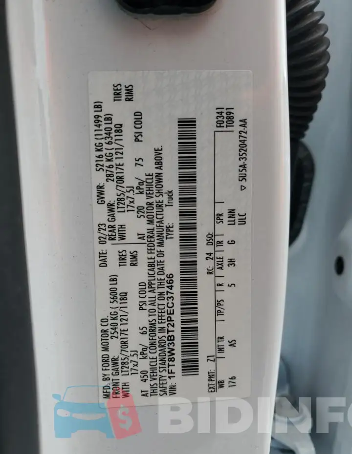 1FT8W3BT2PEC37466 Photo# 12