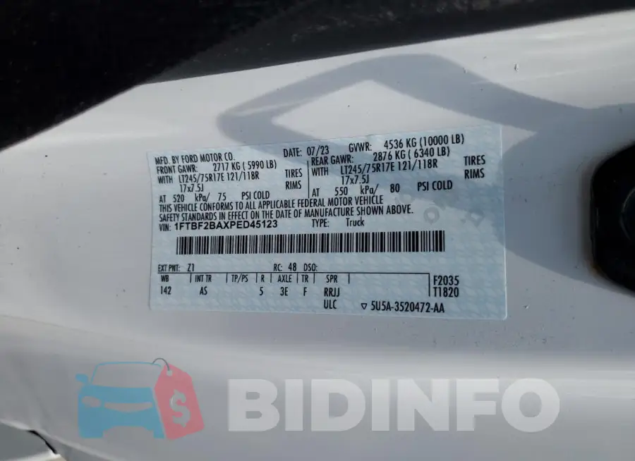 1FTBF2BAXPED45123 Photo# 12