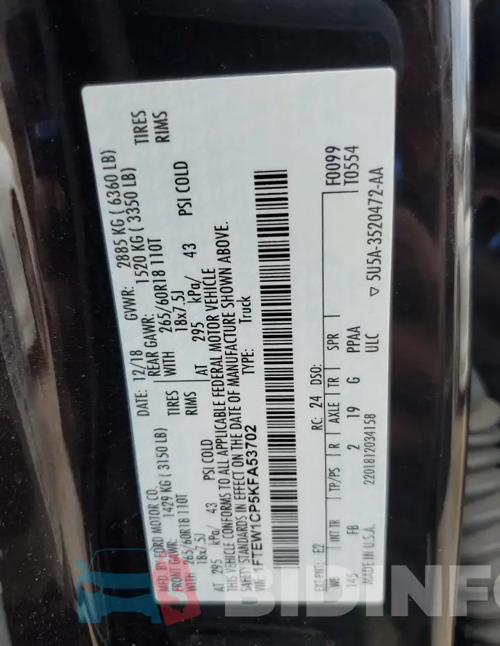 1FTEW1CP5KFA53702 Photo# 13
