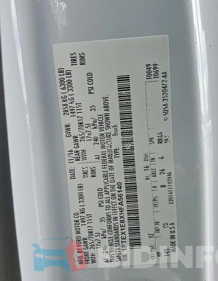 1FTEX1E8XHFA56140 Photo# 12