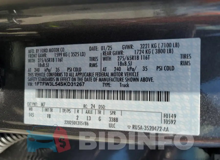 1FTFW3L54SKD31267 Photo# 12