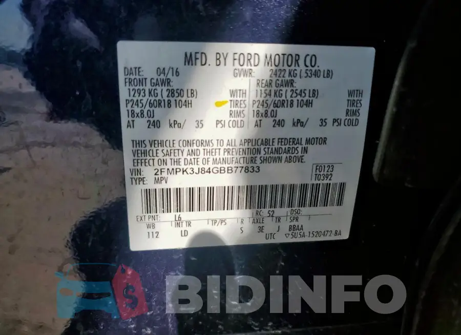 2FMPK3J84GBB77833 Photo# 14