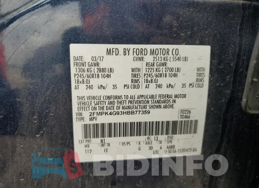 2FMPK4G93HBB77359 Photo# 13
