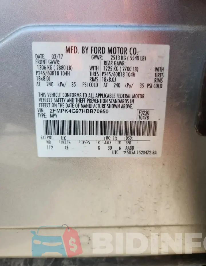 2FMPK4G97HBB70950 Photo# 14