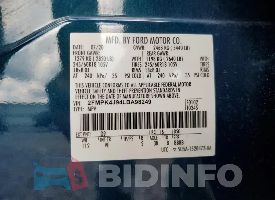 2FMPK4J94LBA98249 Photo# 13