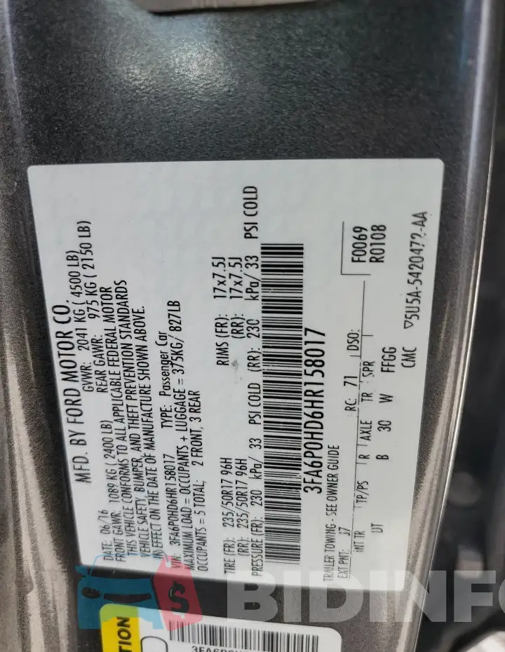 3FA6P0HD6HR158017 Photo# 12