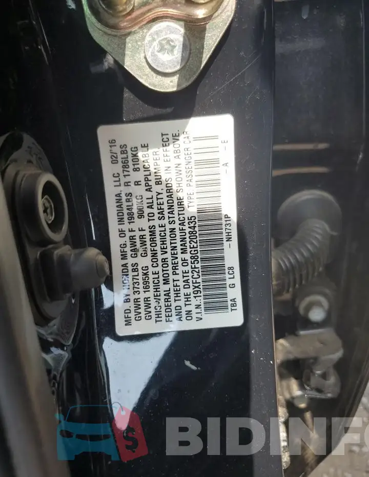 19XFC2F58GE208435 Photo# 12