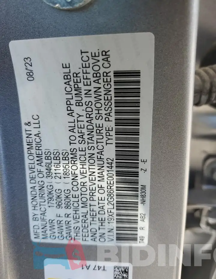 19XFL2G86RE001442 Photo# 12