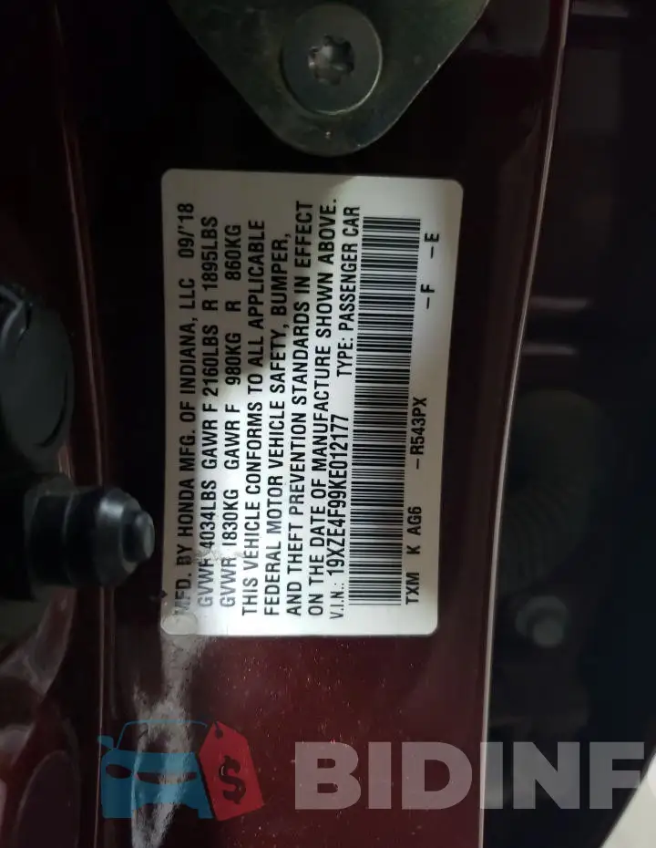 19XZE4F99KE012177 Photo# 13