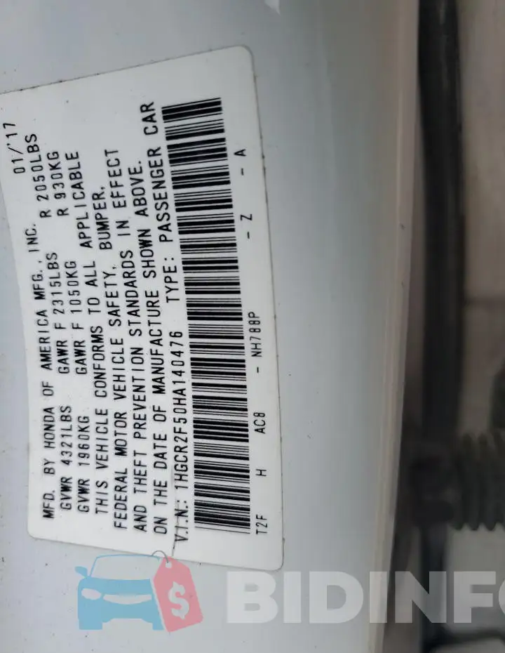 1HGCR2F50HA140476 Photo# 12