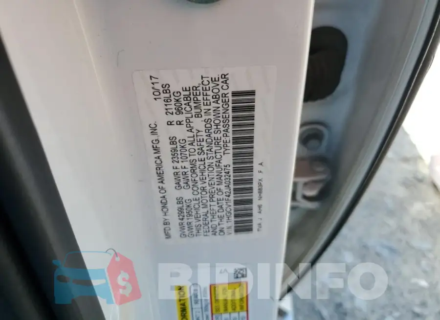 1HGCV1F42JA032475 Photo# 13
