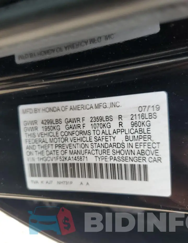 1HGCV1F52KA145871 Photo# 13