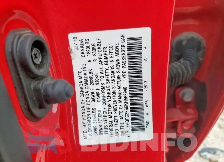 2HGFC2F66KH562946 Photo# 13