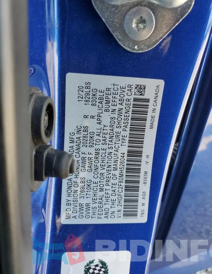 2HGFC2F80MH526044 Photo# 12