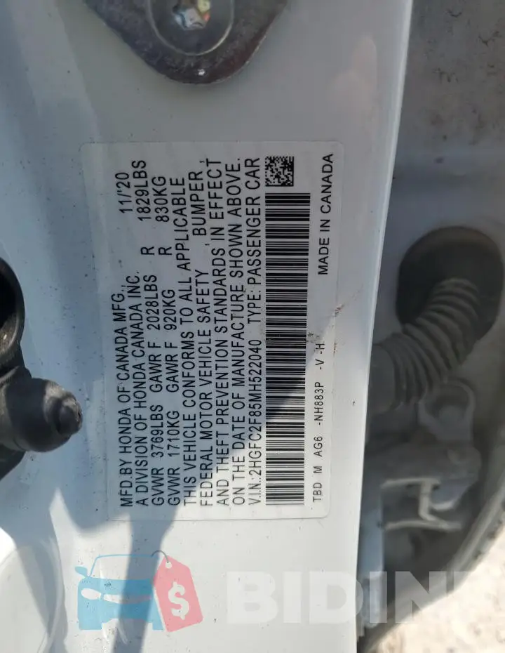 2HGFC2F85MH522040 Photo# 12