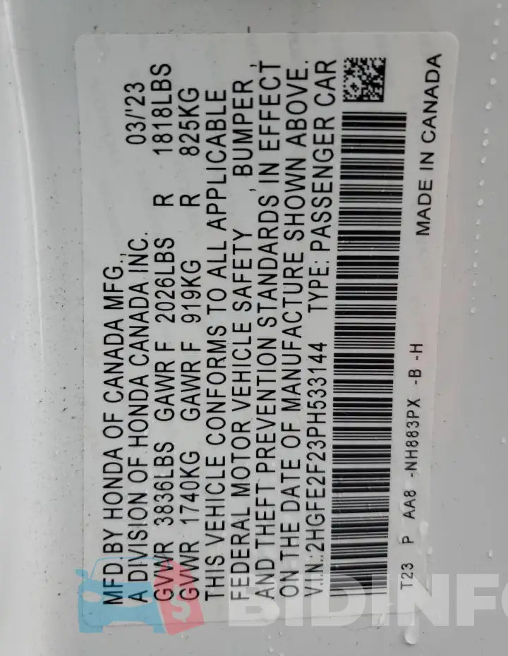 2HGFE2F23PH533144 Photo# 13