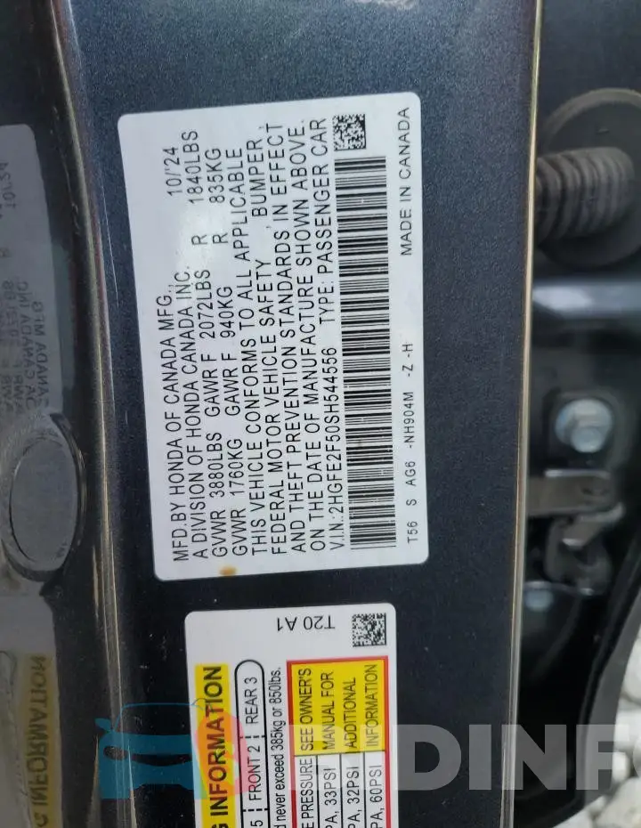 2HGFE2F50SH544556 Photo# 12