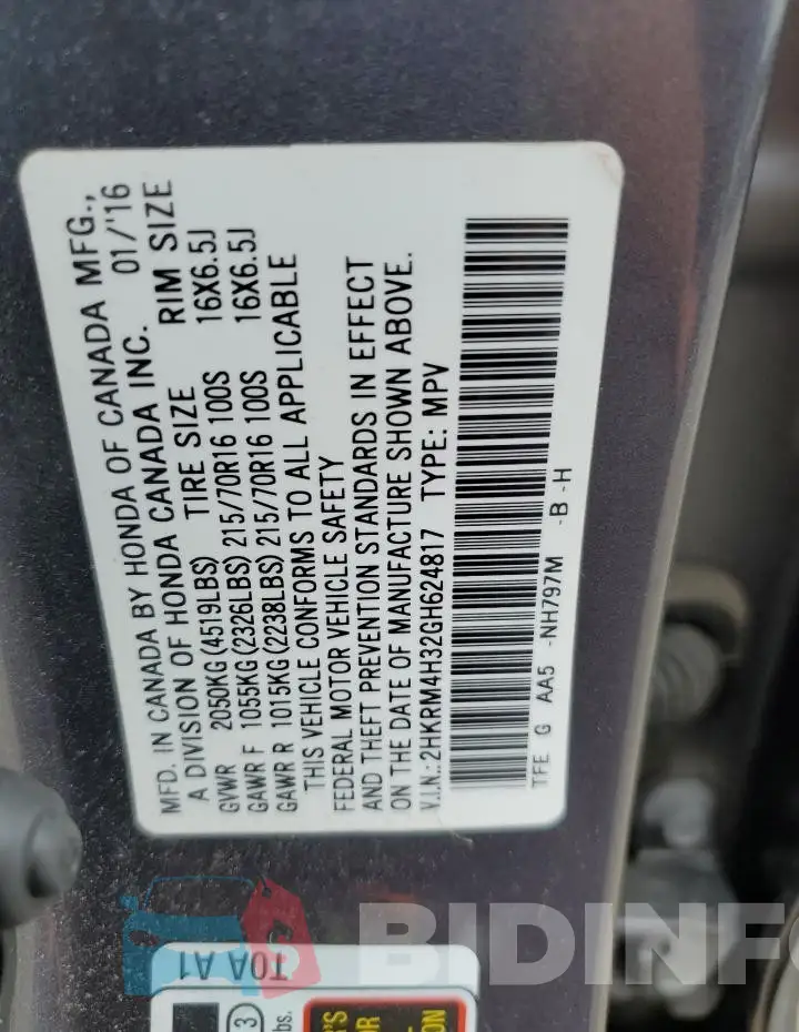 2HKRM4H32GH624817 Photo# 13