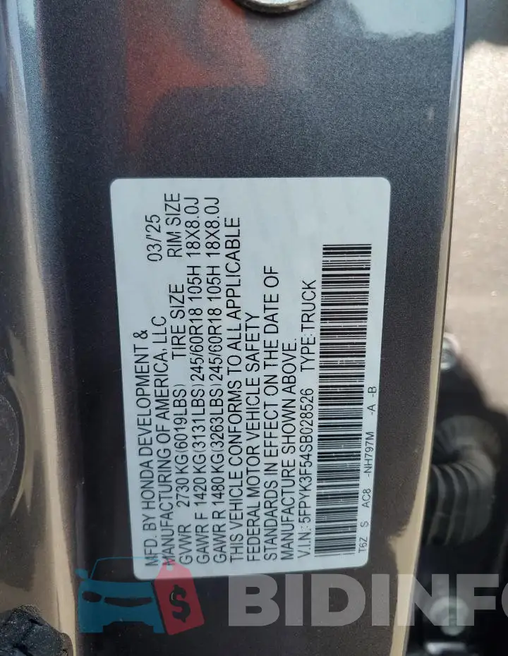 5FPYK3F54SB028526 Photo# 13
