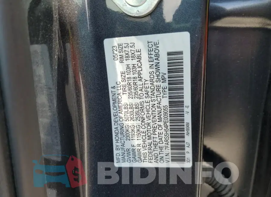 7FARS5H54PE009055 Photo# 13