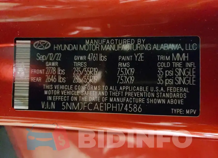 5NMJFCAE1PH174586 Photo# 13