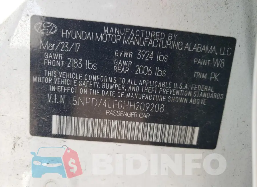 5NPD74LF0HH209208 Photo# 12