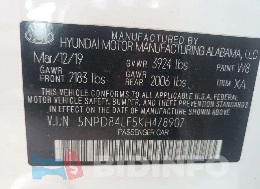 5NPD84LF5KH478907 Photo# 13